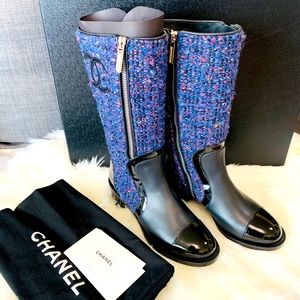 ‼️SOLD‼️CHANEL TWEED & PATENT CALFSKIN, HIGH BOOTS            💯 AUTHENTIC